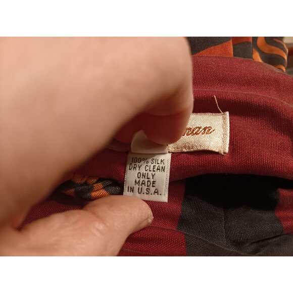 Mara Hoffman Medium Abstract Silk Dress Orange Maroon Black 3/4 Sleeve Low Back - Picture 5 of 5